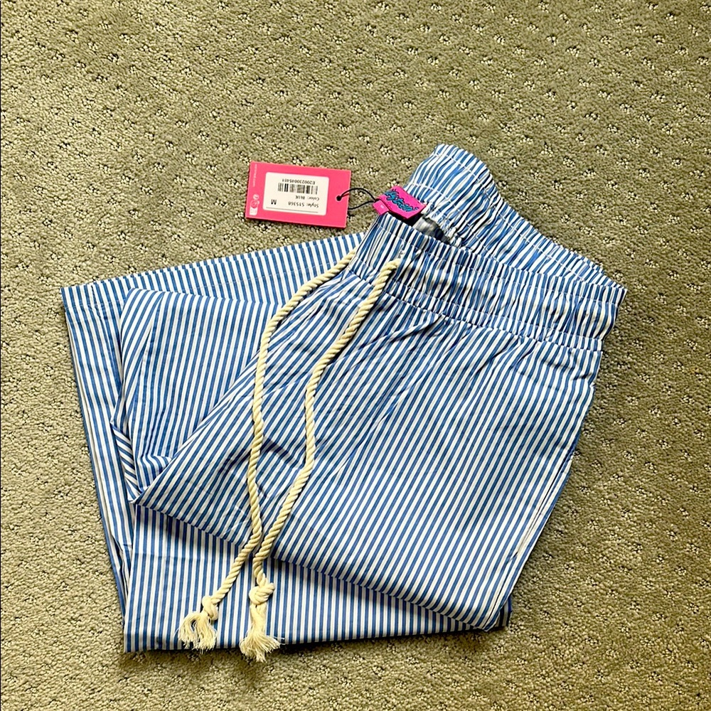 Blue and white stripe lounge pants